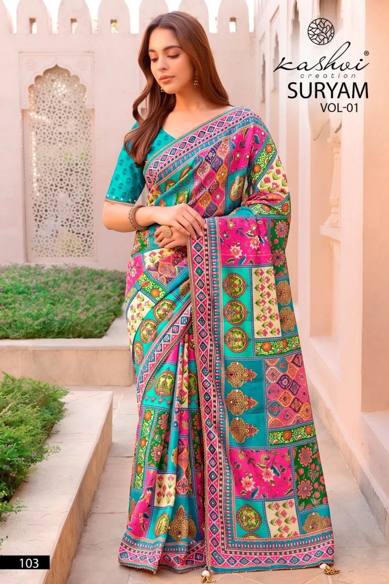 Suryam Vol 1 By Kashvi Chinon Digital Printed Saree 